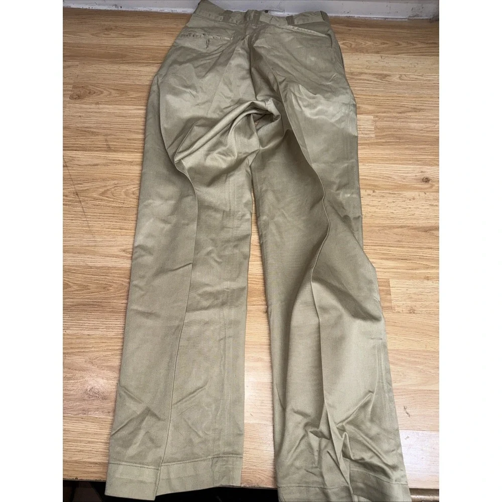 Vintage 1950s Military Army Khaki Chinos 28x31 Gripper Zipper Straight Leg Pants